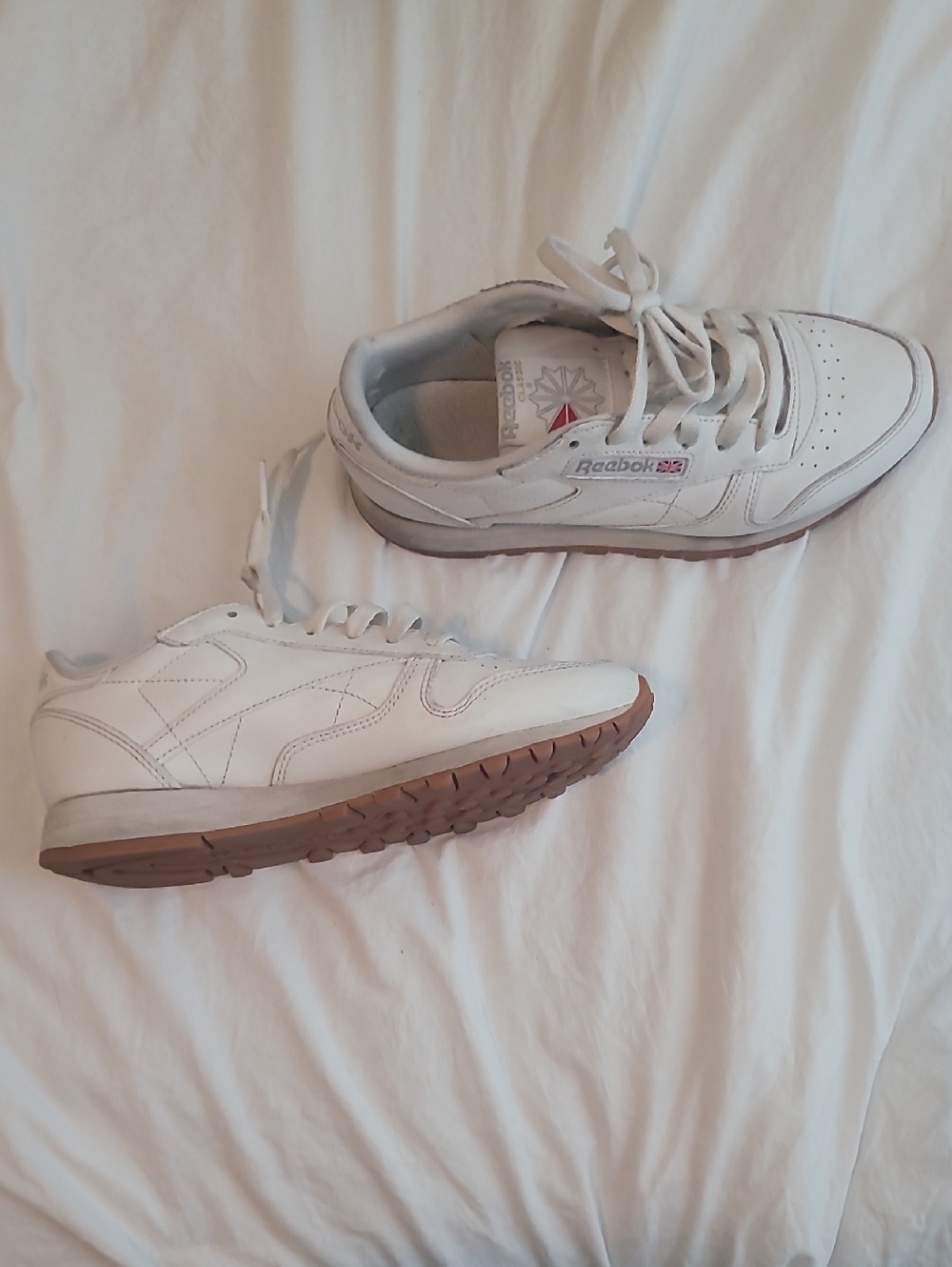 Reebok White Leather Sneakers with Gum Outsole